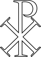 Chi Rho Christogram symbol in line style. Early Christianity Jesus monogram. Element of religion sign icon vector illustration for mobile apps and web concept isolated on transparent background.