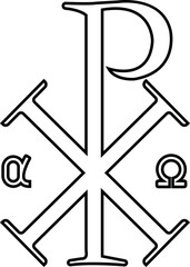 Chi Rho Christogram symbol in line style. Alpha and omega Early Christianity Jesus monogram. Element of religion sign icon vector for mobile apps and web concept isolated on transparent background.