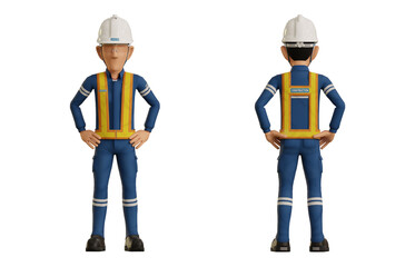 Isolate industrial worker with akimbo pose on transparent background