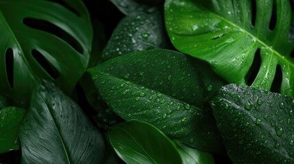 Fototapeta premium Lush, vibrant green leaves with water droplets