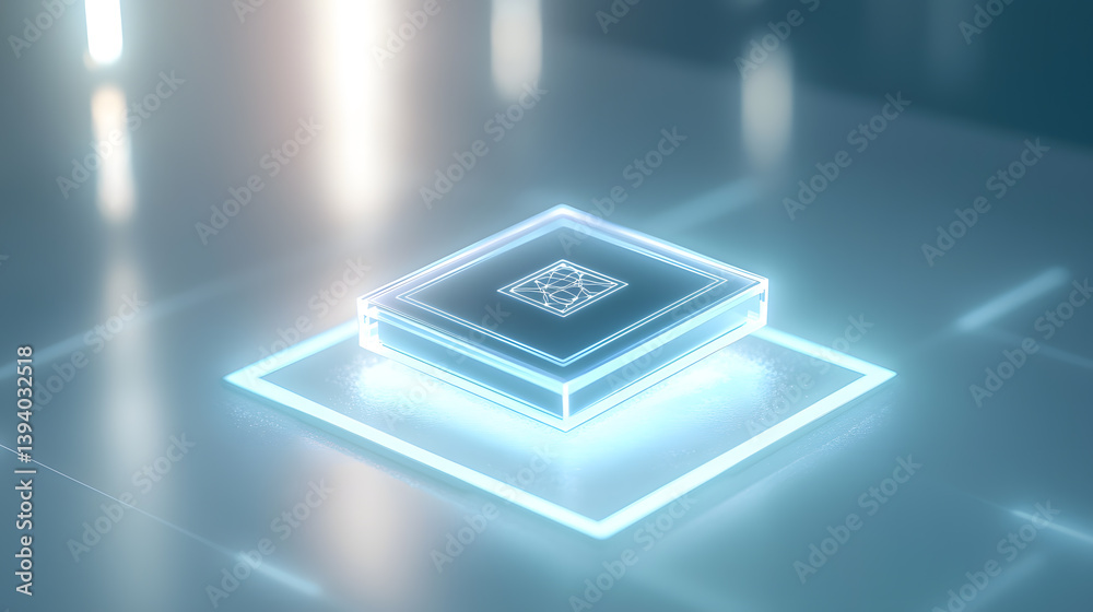 Poster dynamic neural ai chip icon floating in a high-tech environment digital art futuristic design abstra