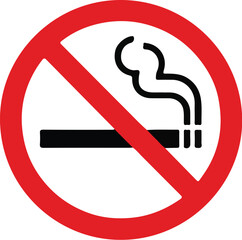 No smoking warning sign with cigarette symbol inside red prohibition circle