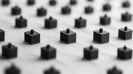 Abstract black geometric shapes on a textured surface creating a captivating visual pattern