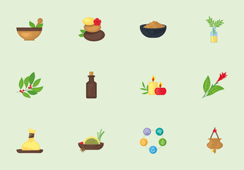 Green And Yellow Natural Wellness Treatment Illustration Set