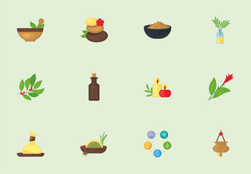 Green And Yellow Natural Wellness Treatment Illustration Set