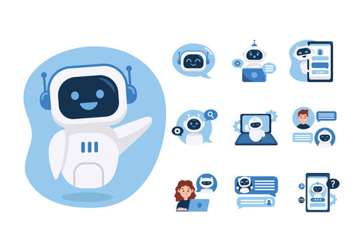 Blue And White Minimal Chatbot Interface Icons Set