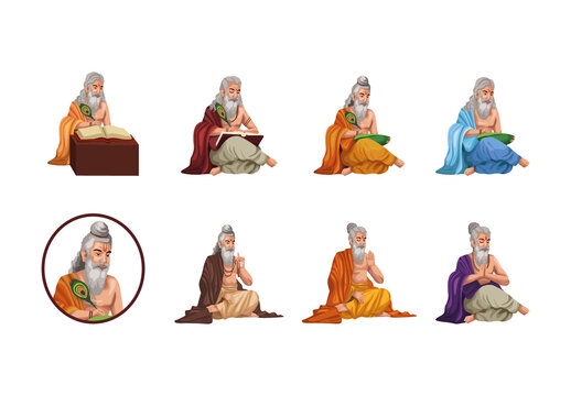 Colorful Spiritual Sage Valmiki Indian Heritage Illustration Set