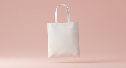 White Tote Bag Floating Against Pink Background for Product Display