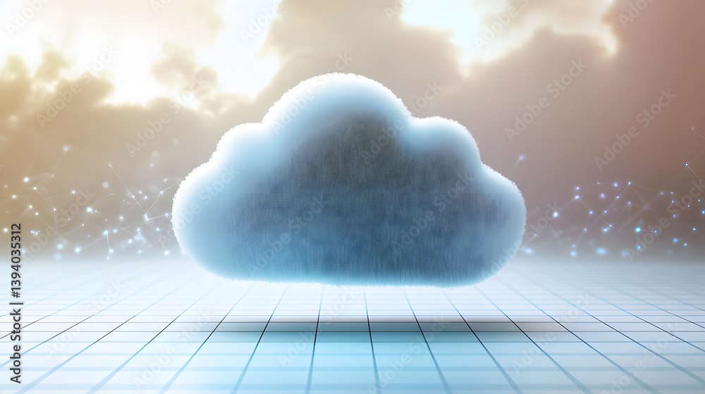 Poster floating cloud icon digital space photorealistic render soft atmosphere abstract concept for cloud c