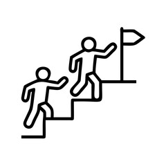 Two people rising stairs on flag vector outline isolated on transparent background