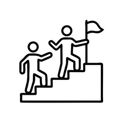 Two people rising stairs on flag vector outline isolated on transparent background