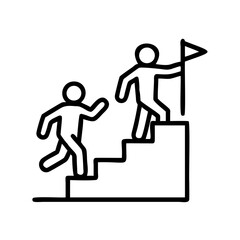 Two people rising stairs on flag vector outline isolated on transparent background