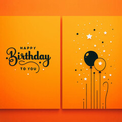 Bright Orange Birthday Card Design with Balloons, Stars, and Elegant "Happy Birthday to You" Typography