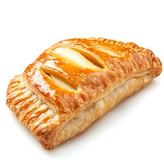 A warm and flaky apple turnover with a golden crust, isolated white background, contemporary art style