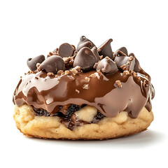 Fototapeta premium A warm and fluffy chocolate chip cookie with gooey chips, isolated white background, modern art style