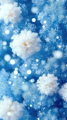 Winter floral pattern with snow and bokeh