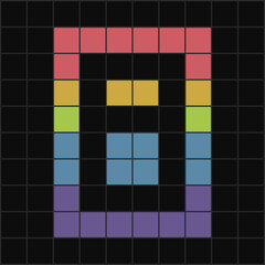 Colorful Outline Pixel Art Number 8 on Black Grid Background