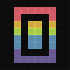 Colorful Outline Pixel Art Number 0 on Black Grid Background