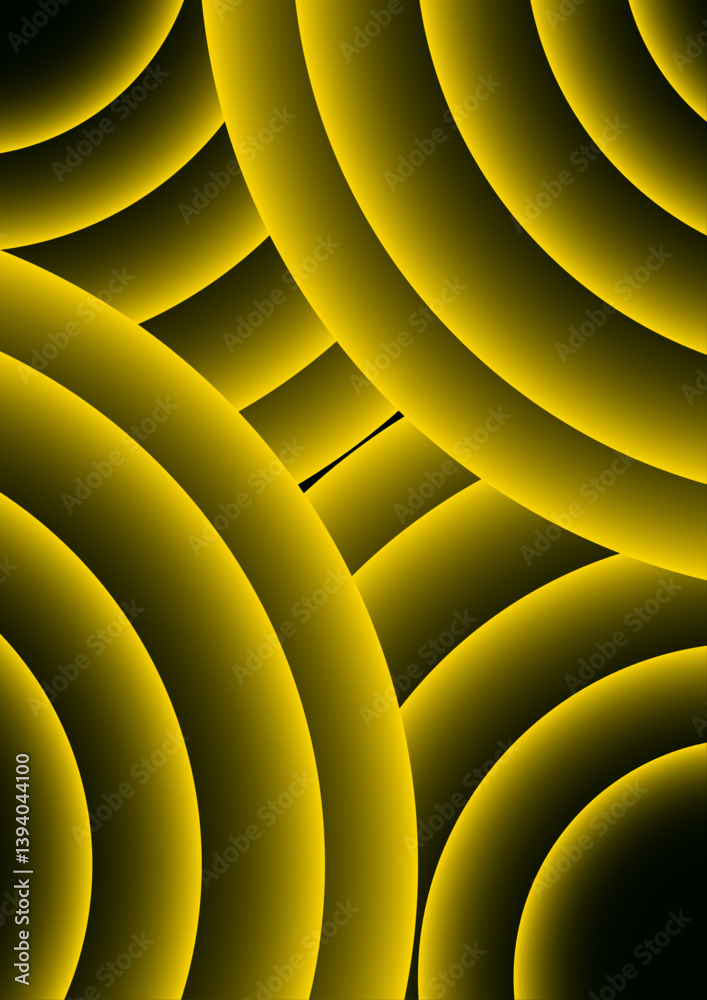 Fototapete Abstract background with concentric circles with a neon yellow glow effect. Modern minimalist cover template with vibrant geometric prism shapes. Suitable for high-tech or futuristic design
