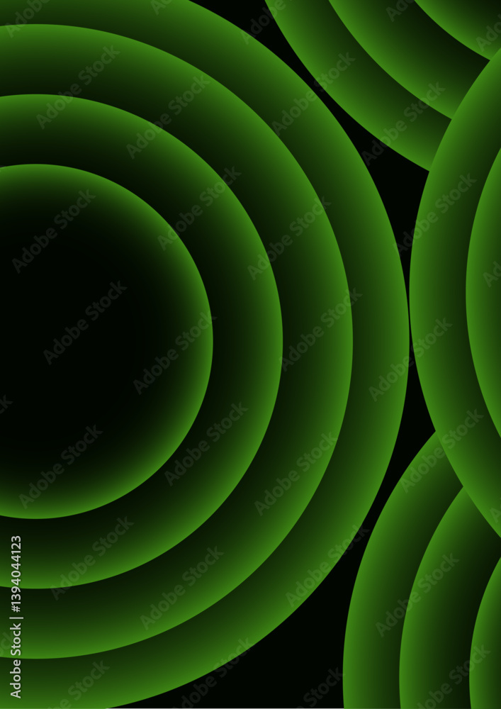 Poster Abstract background with concentric circles with a neon green glow effect. Modern minimalist cover template with vibrant perspective geometric prism shapes. Suitable for high-tech or futuristic design