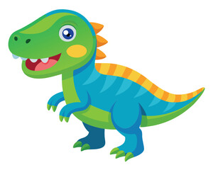 Cute Green and Blue Cartoon Dinosaur Illustration