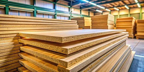 Fototapeta premium High-depth-of-field image: stacked MDF, raw wood texture, plywood backgroundâ€”ideal for carpenter shop projects or DIY.