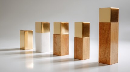 A diverse group of wooden blocks forming a bar graph structure representing growth and stability in financial markets