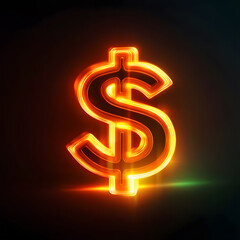 Fototapeta premium Illuminated dollar symbol abstract design digital art dark background close-up financial concept