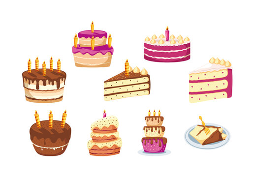 Colorful Birthday Cake Elements Illustration Set