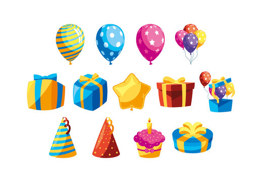 Colorful Birthday Party Elements Illustration Set