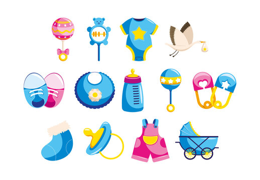 Colorful Baby Shower Elements Illustration Set