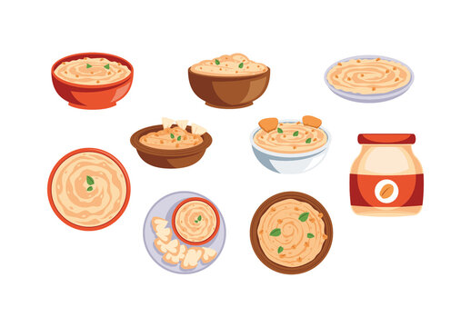 Colorful Traditional Middle Eastern Hummus Illustration Set