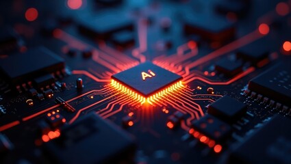Fototapeta premium Blue electronic circuit board with microchip technology