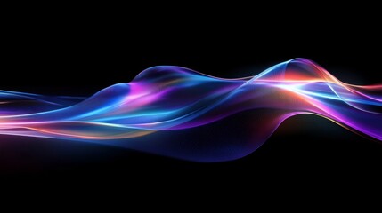 Dynamic Wavy Light Streaks against Black Backdrop in a Abstract Design