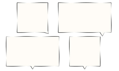 Set of Cream-Colored Square Speech Bubbles with Black Borders in Anime and Comic Style