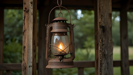 Rustic Lantern Charm in a Tranquil Outdoor Setting