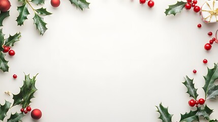 Festive Christmas Holly Border White Background