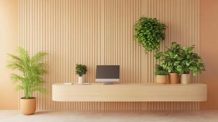 Fototapeta premium Minimalist, modern, calm workspace with natural elements