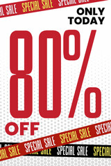 Bold Red 80% Off Discount Banner with Halftone Background