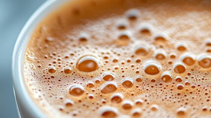 Foamy Cappuccino Surface with Bubbles Macro Close Up In a Cup with Smooth Texture