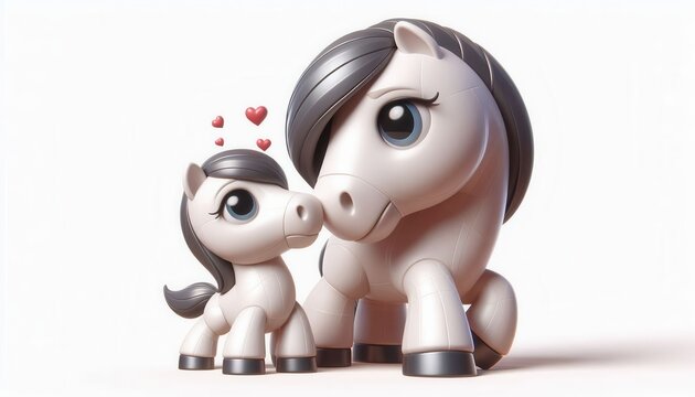 Playful ponies showcase affection studio setting 3d render whimsical close-up family bonding