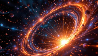 Naklejka premium An artistic interpretation of the Big Bang, with bright bursts of light and color expanding into the void.