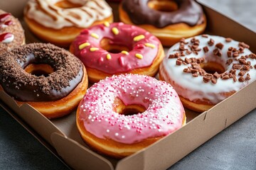 A box filled with assorted donuts displayed beautifully for enjoyment