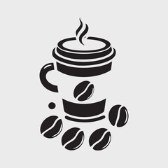 Coffee Cup and Beans in Sleek Line Art Design