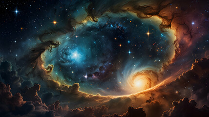 Cosmic Canvas A Stunning Galaxy of Colorful Gases and Celestial Beauty