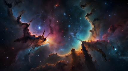 Colorful Cosmic Nebula with Scattered Stars