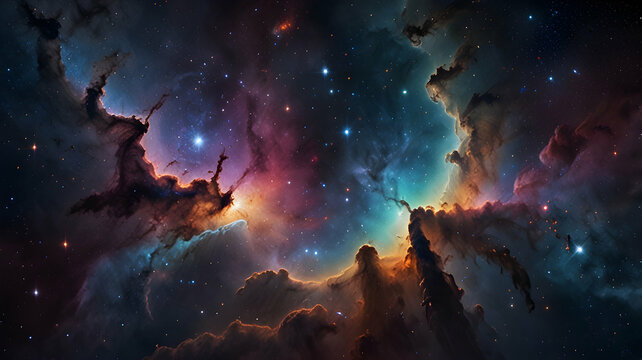 Colorful Cosmic Nebula with Scattered Stars