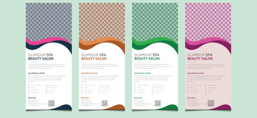 Elegant editable clean creative modern corporate professional company business luxury men women beauty care spa hair salon treatment service health body massage rollup banner design template.
