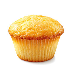 Fluffy and golden corn muffins with a light, moist texture and sweet golden crust, isolated white background