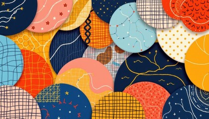 Intersecting shapes blending together with playful patterns and textures.